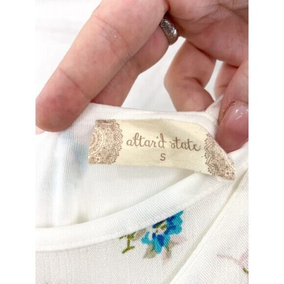 Altar'd State White Mini Floral Mini Dress size Small Ruffle Knot Front Tiered - Picture 4 of 6